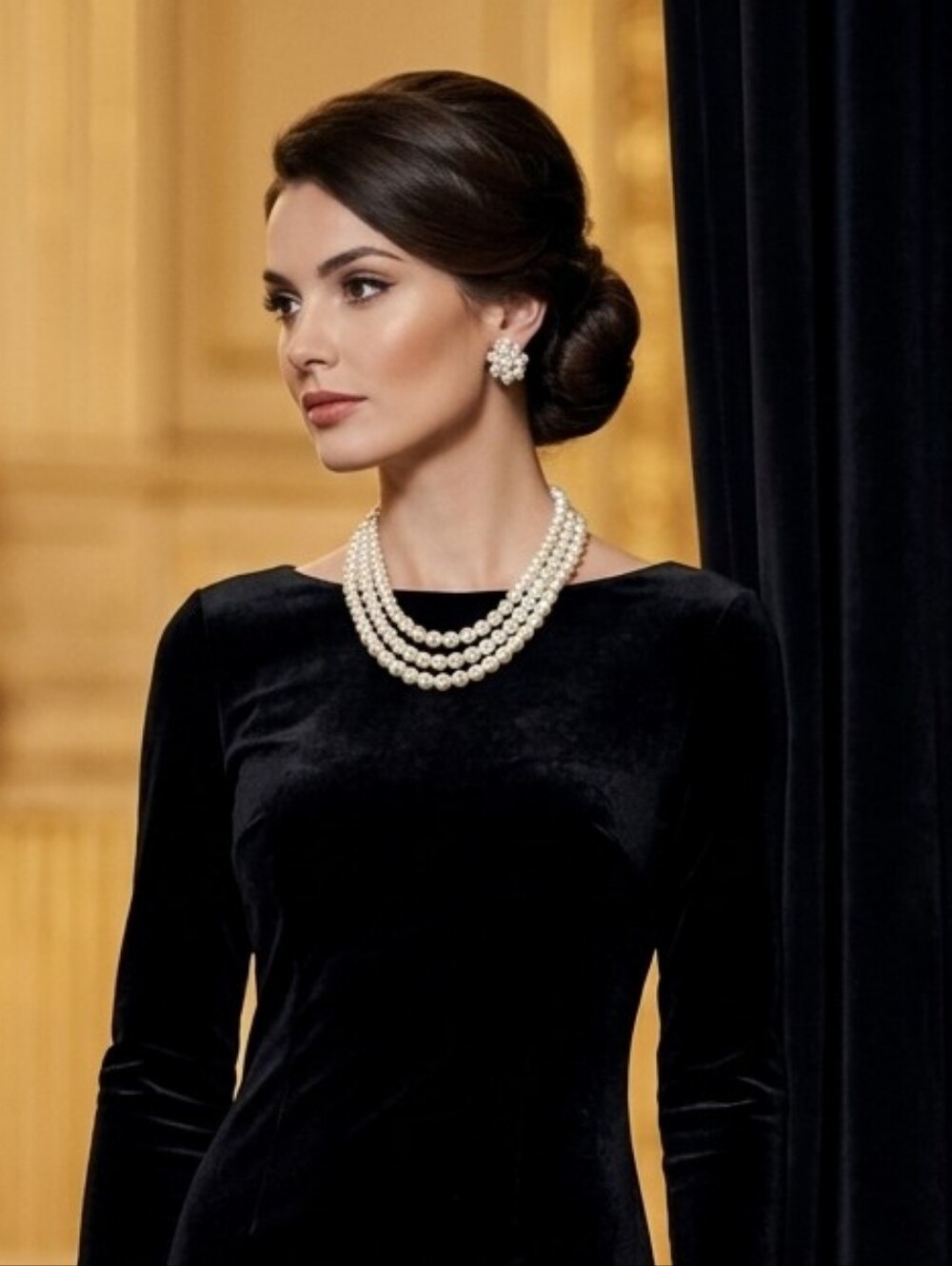 Jackie Kennedy" FAUX"Pearl Necklace With Silver Tone Accents & Swarovski Closure